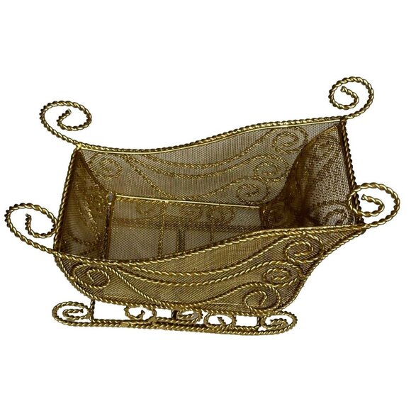 Sleigh Gold Metal Wire Centerpiece Holiday Decor Floral Display Craft Christmas - Picture 2 of 16
